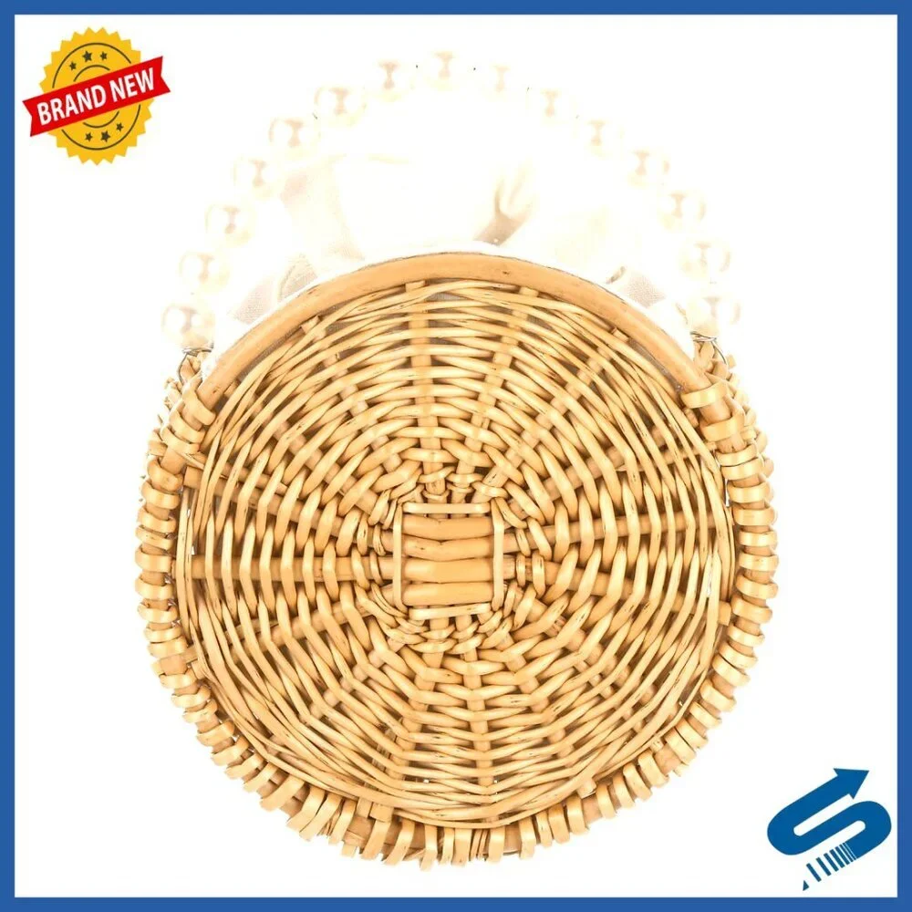 Straw Crossbody Bag Rattan Woven Tote Handbag Hard Handle Summer Beach
